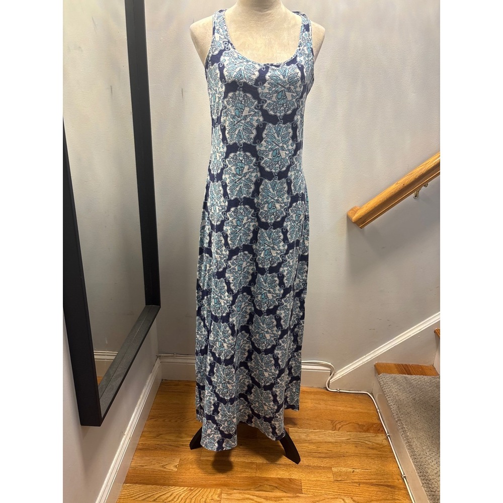 Lilly Pulitzer Blue White‎ Seashell Medallion Maxi Dress Mens Medium Racerback